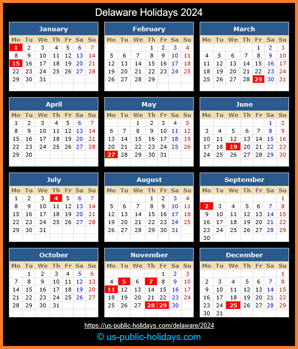 Delaware Holiday Calendar 2024